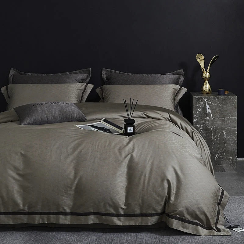 Bedding Set Satin Cotton Breathable Fine Piping 4-Piece Set