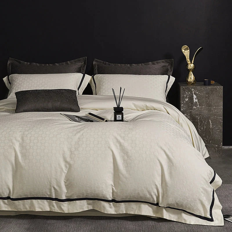 Bedding Set Satin Cotton Breathable Fine Piping 4-Piece Set