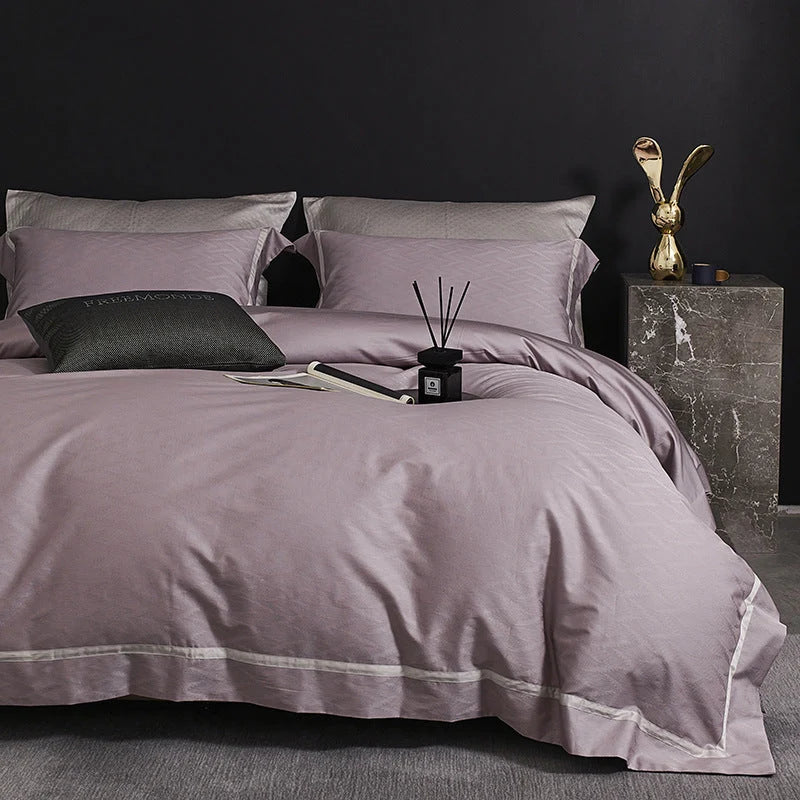 Bedding Set Satin Cotton Breathable Fine Piping 4-Piece Set