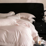 Bedding Set Satin Crochet Lace Trim 4-Piece Set