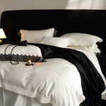 Bedding Set Satin Crochet Lace Trim 4-Piece Set