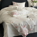 Bedding Set Satin Floral Embroidery 4-Piece