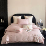 Bedding Set Satin Floral Embroidery 4-Piece