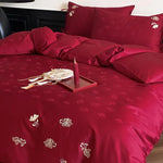 Bedding Set Satin Floral Embroidery 4-Piece Set