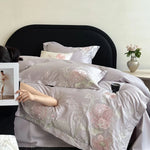 Bedding Set Satin Floral Embroidery 4-Piece Set