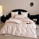 Bedding Set Satin Floral Embroidery Breathable Machine Washable