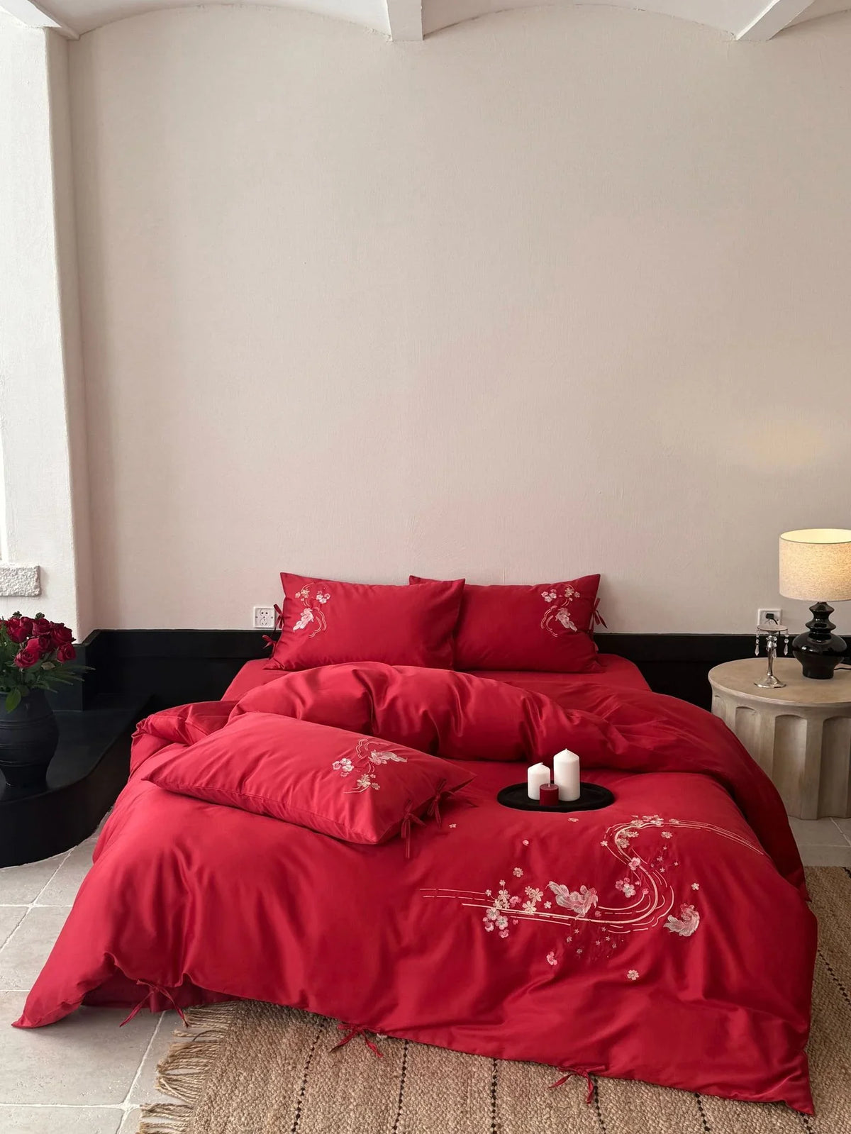 Bedding Set Satin Floral Embroidery Easy Care