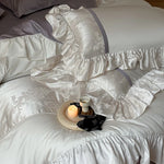 Bedding Set Satin Floral Jacquard Ruffled Trim 4-Piece
