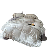Bedding Set Satin Floral Jacquard Ruffled Trim 4-Piece