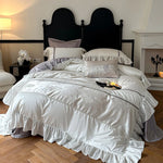 Bedding Set Satin Floral Jacquard Ruffled Trim 4-Piece