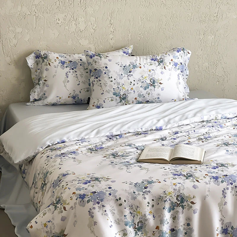 Bedding Set Satin Floral Print Silky Smooth 4-Piece