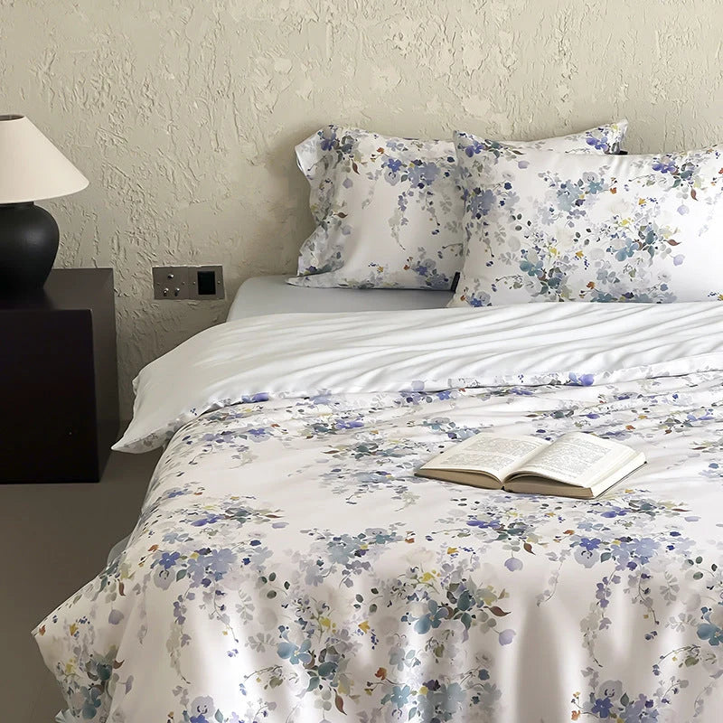 Bedding Set Satin Floral Print Silky Smooth 4-Piece