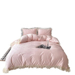 Bedding Set Satin Heart Print Ruffled Edges 4-Piece