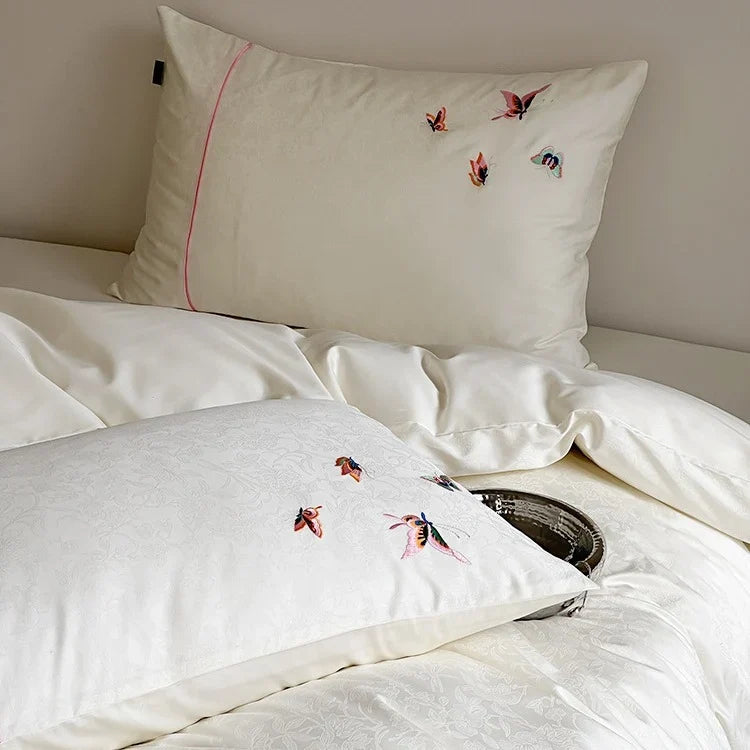 Bedding Set Satin Jacquard Embroidered Butterflies 4-Piece