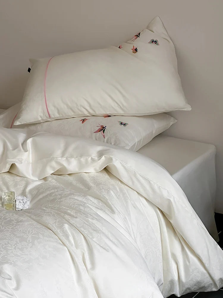 Bedding Set Satin Jacquard Embroidered Butterflies 4-Piece