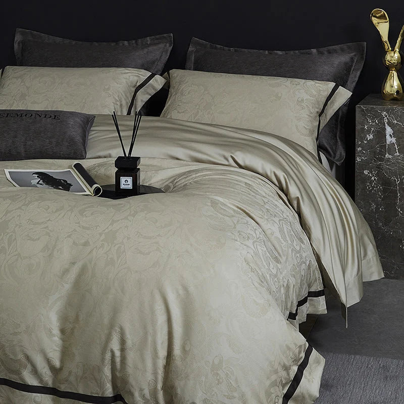 Bedding Set Satin Jacquard Floral 4-Piece