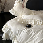 Bedding Set Satin Jacquard Floral Ruffled Edges 4-Piece