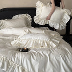 Bedding Set Satin Jacquard Floral Ruffled Edges 4-Piece