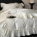 Bedding Set Satin Jacquard Floral Ruffled Edges 4-Piece