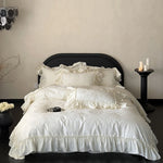 Bedding Set Satin Jacquard Floral Ruffled Edges 4-Piece