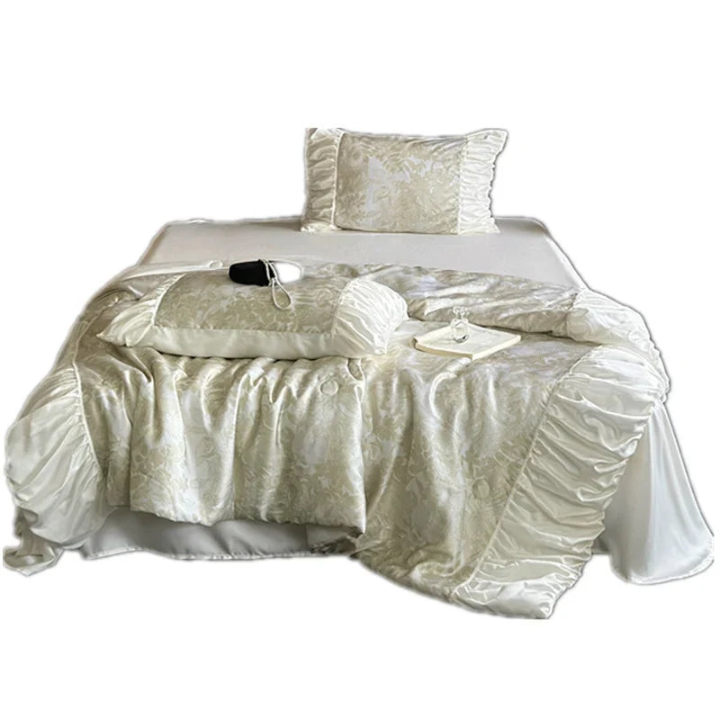 Bedding Set Satin Jacquard Gathered Ruffle
