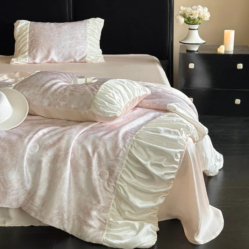 Bedding Set Satin Jacquard Gathered Ruffle