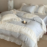Bedding Set Satin Jacquard Pleated Ruffle Set of 4