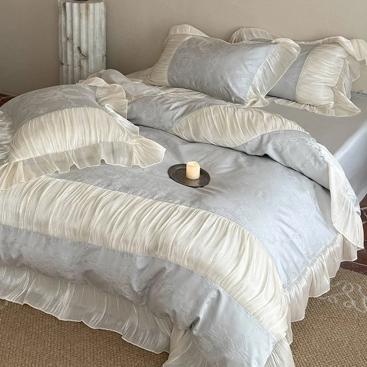 Bedding Set Satin Jacquard Pleated Ruffle Set of 4