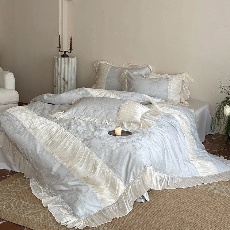 Bedding Set Satin Jacquard Pleated Ruffle Set of 4