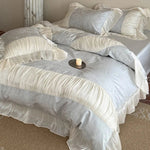 Bedding Set Satin Jacquard Pleated Ruffle Set of 4