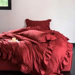 Bedding Set Satin Jacquard Ruffle Trim Set of 4