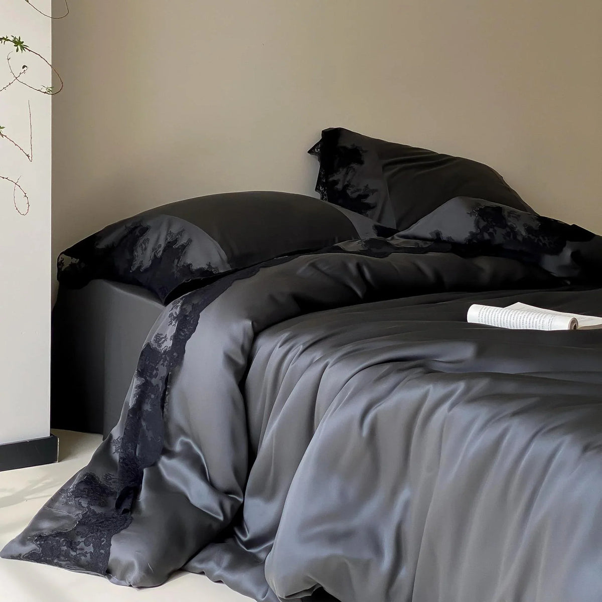 Bedding Set Satin Lace Trim Easy Care