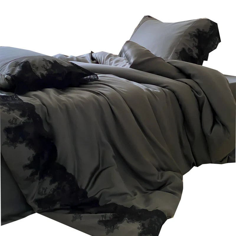 Bedding Set Satin Lace Trim Easy Care