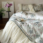 Bedding Set Satin-Like Tencel Cotton Vintage Toile Ruffled Skirt