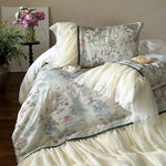 Bedding Set Satin-Like Tencel Cotton Vintage Toile Ruffled Skirt
