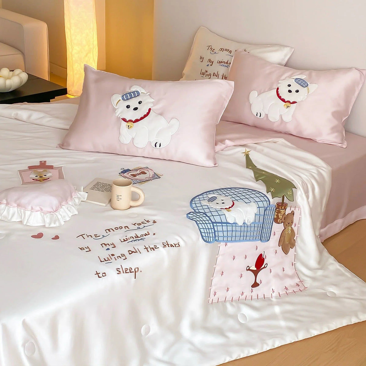 Bedding Set Satin Quilted Animal Appliqués