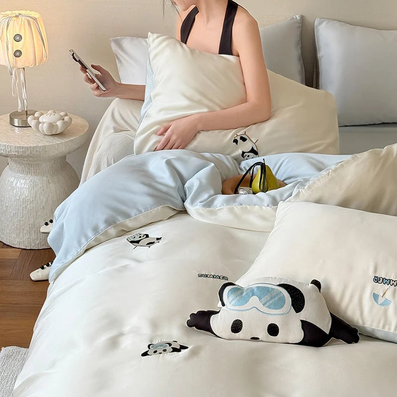 Bedding Set Satin Reversible With Plush Pillow Included