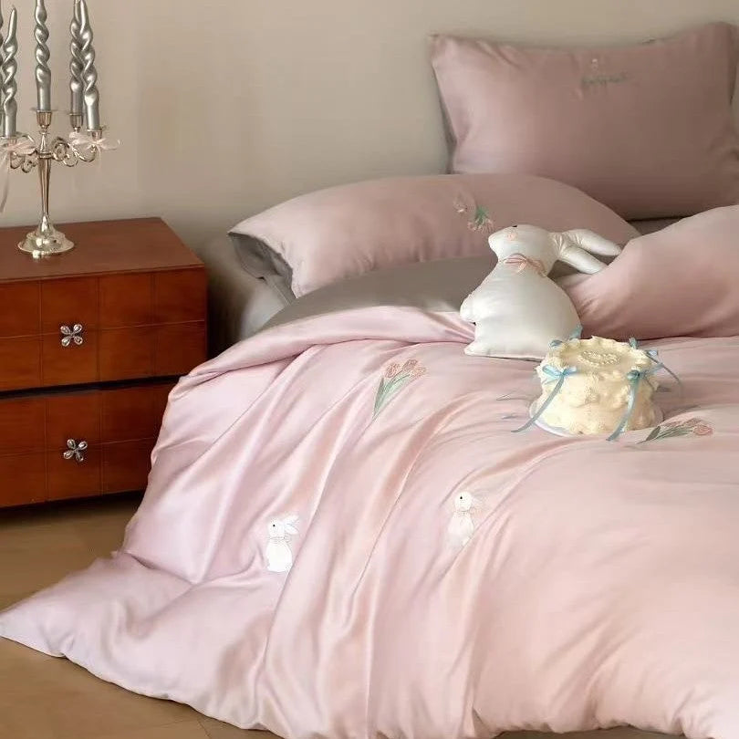 Bedding Set Satin Reversible With Plush Pillow Included