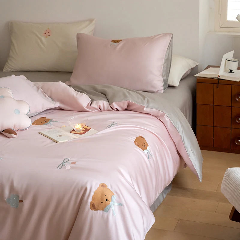 Bedding Set Satin Reversible With Plush Pillow Included