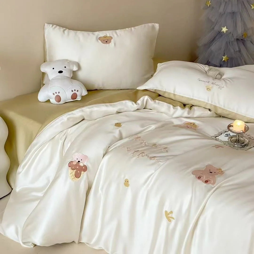 Bedding Set Satin Reversible With Plush Pillow Included