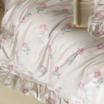 Bedding Set Satin Rose Pattern Ruffled Hem 4-Piece Set