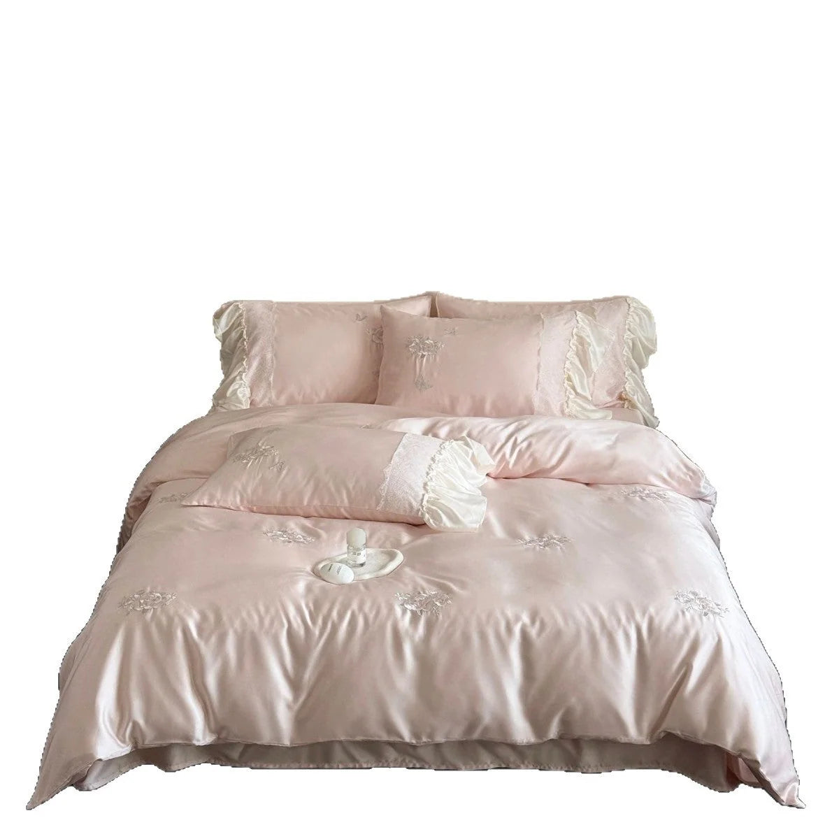 Bedding Set Satin Ruffled Embroidered 4-Piece Set