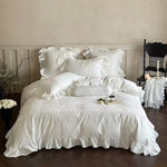 Bedding Set Satin Ruffles Lace Trim & Embroidery