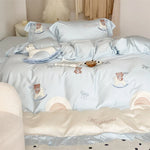 Bedding Set Satin Teddy Bear Appliqués Ruffled Border