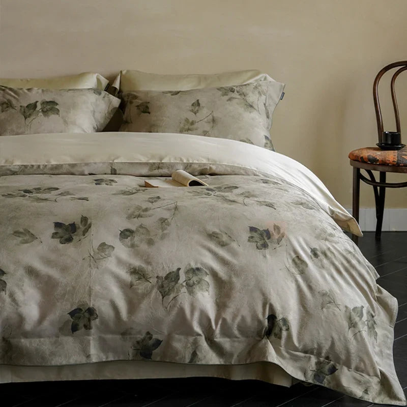 Bedding Set Satin Temperature-Regulating Floral Watercolor