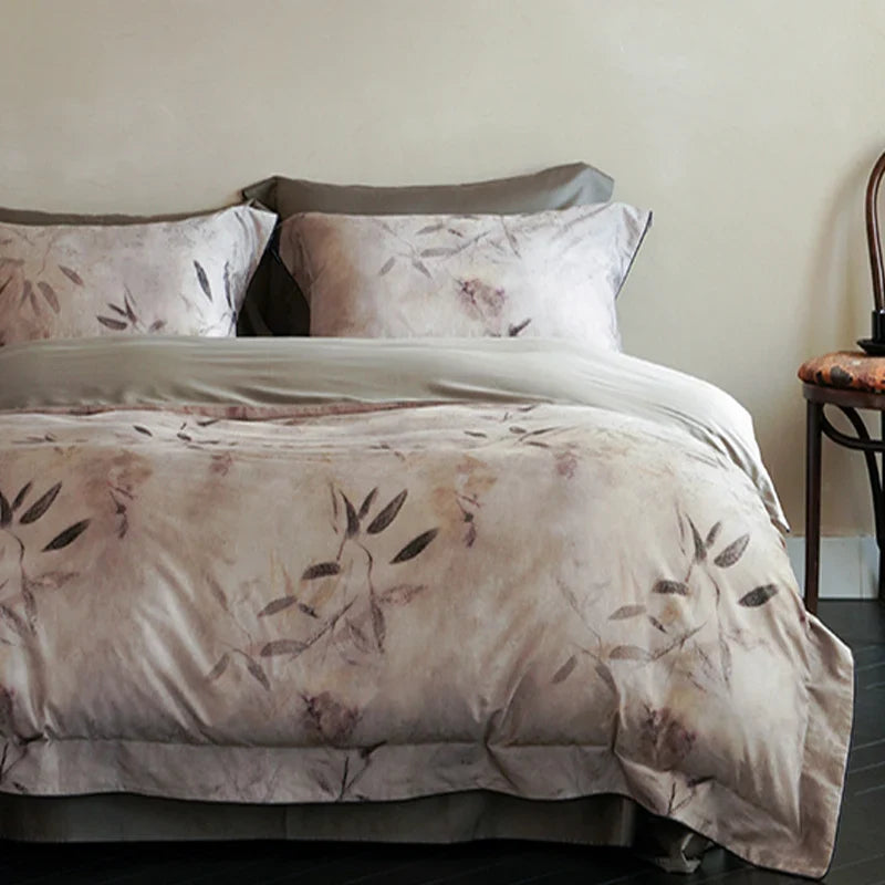 Bedding Set Satin Temperature-Regulating Floral Watercolor