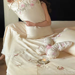 Bedding Set Silk-Soft Satin Embroidered Rose Vine & Butterfly Pillow