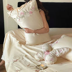 Bedding Set Silk-Soft Satin Embroidered Rose Vine & Butterfly Pillow