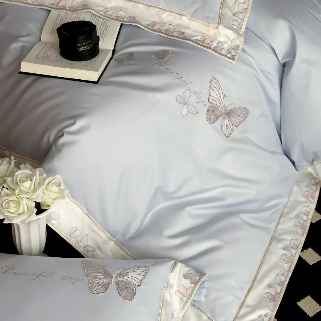 Bedding Set Silky Matte Satin Embroidered Set of 4