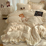 Bedding Set Silky Milk Fiber Double-Layer Lace Edge